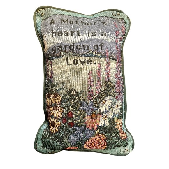 Decorative Needlepoint Pillow "A Mothers Heart Is A Garden Of Love" Floral Desig - Picture 1 of 6